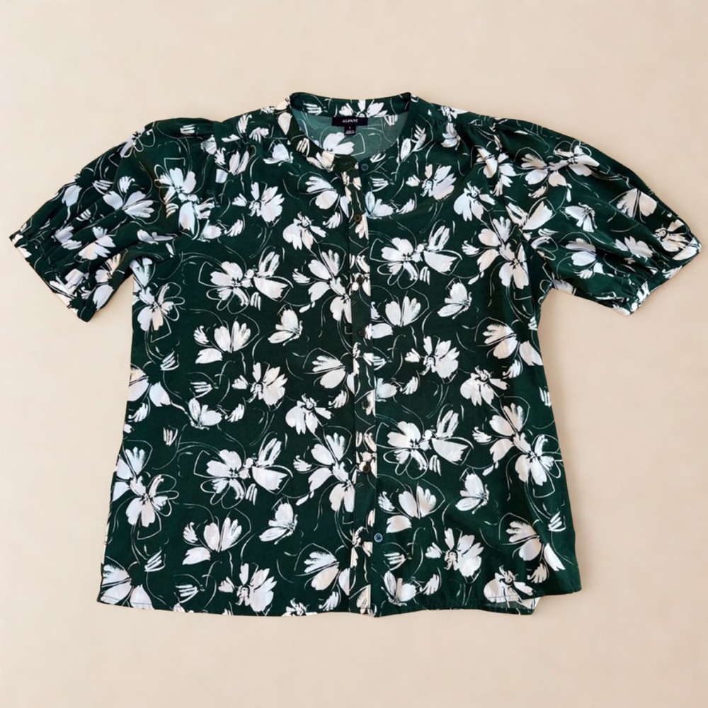 Alfani Dark Hunter Green Floral Blouse - Picture 4 of 11
